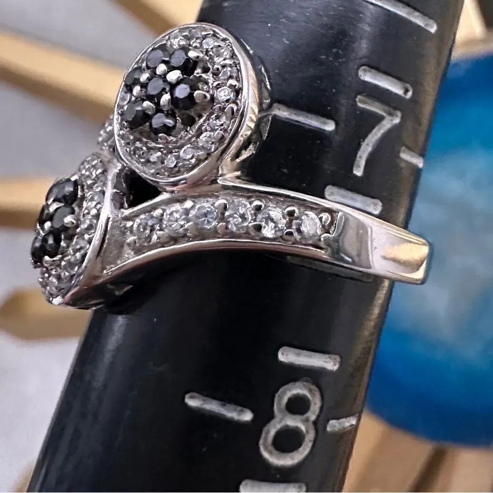 Elegant 925 Sterling Silver Black & White Diamond Ring – Size 7